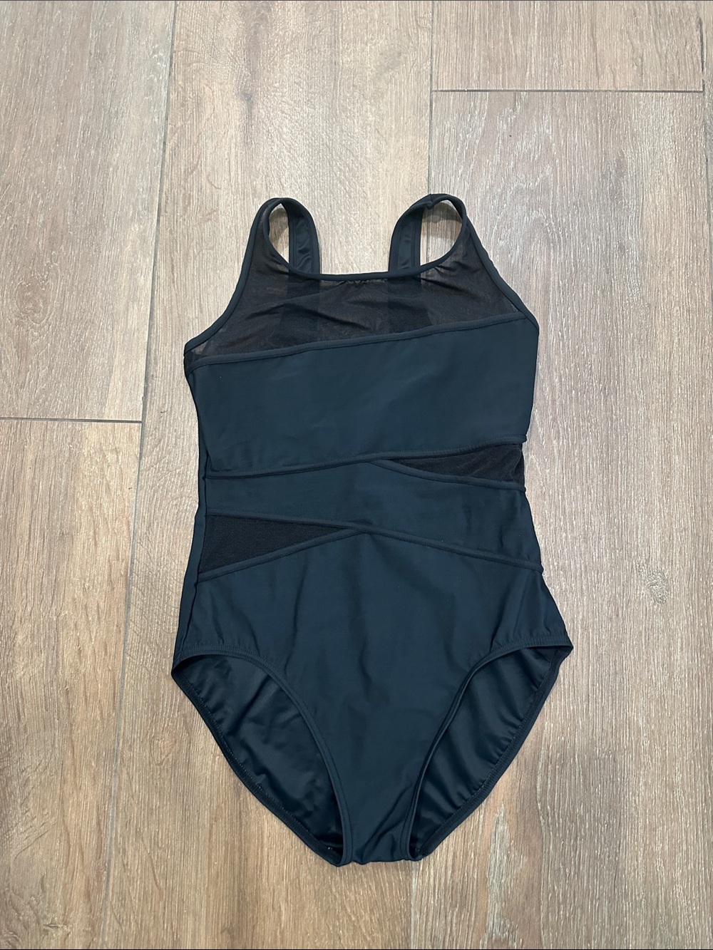 Women’s Black One-Piece Swimwear with Mesh Insets